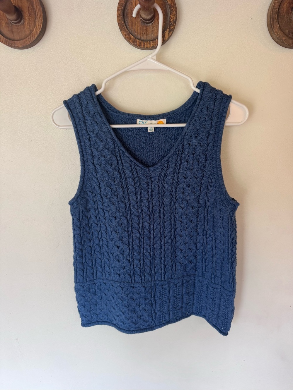 C&C California Blue Cable-Knit V-Neck Sweater Tank oversized size small